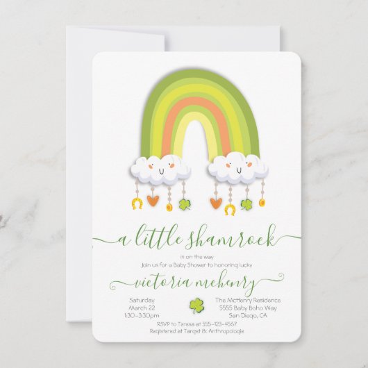 St. Patrick's Day Rainbow Shamrock Baby shower Kaart (Voorkant)