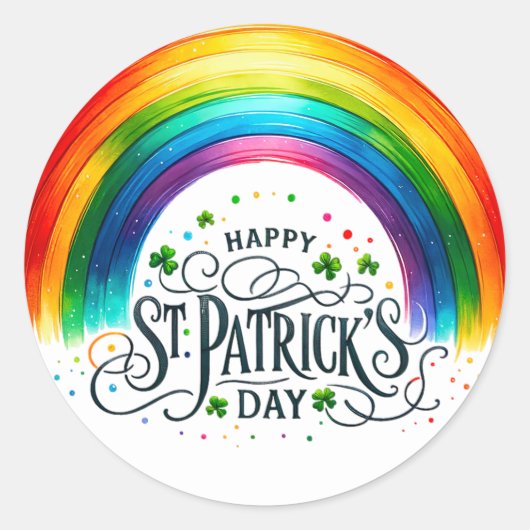 St Patrick's Day Rainbow Shamrocks Illustratie Ronde Sticker (Voorkant)