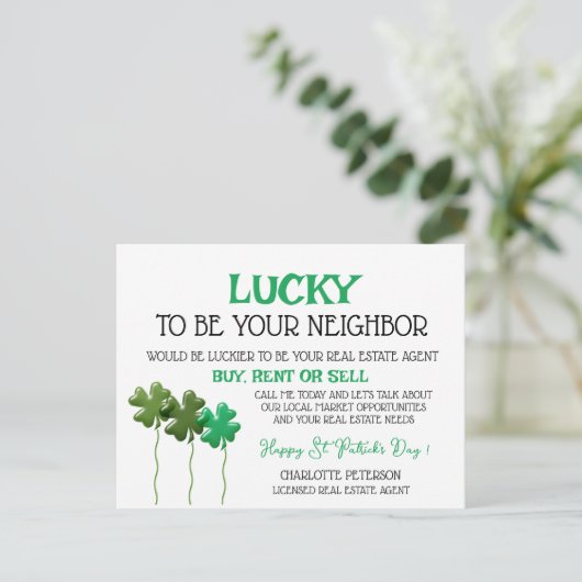 St Patrick's Day Real Estate Promotional Marketing Feestdagenkaart (Staand voorkant)