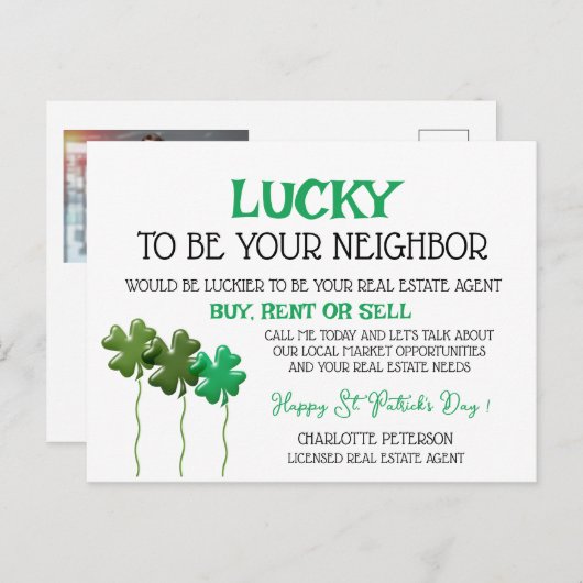 St Patrick's Day Real Estate Promotional Marketing Feestdagenkaart (Voorkant / Achterkant)