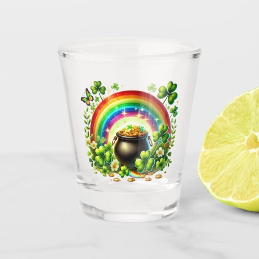 St. Patrick's Day Regenboog en Pot met Goud Shot Glas (Voorkant)