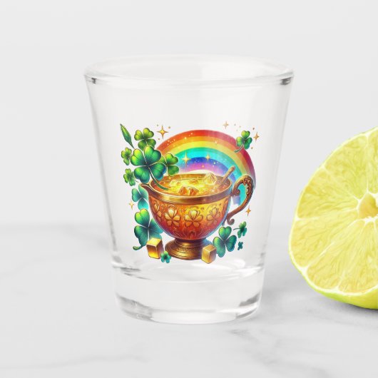 St. Patrick's Day Regenboog en Pot met Goud Shot Glas (Voorkant)