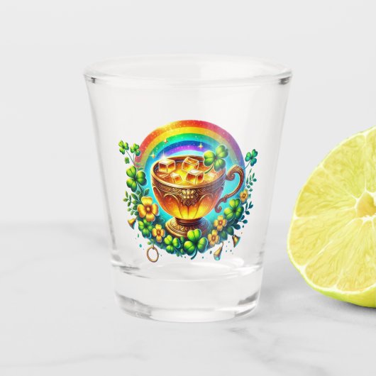 St. Patrick's Day Regenboog en Pot met Goud Shot Glas (Voorkant)