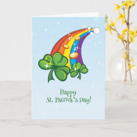 St. Patrick's Day, Regenboog, Shamrocks, Gold Coin Kaart (Gele Bloem)