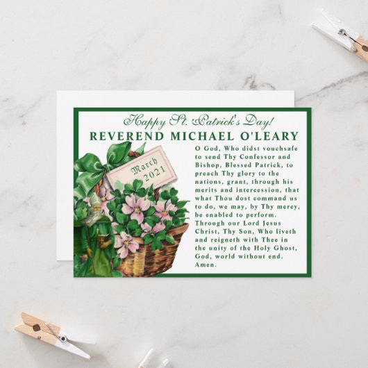 St. Patrick's Day Religieus gebed Shamrocks Kaart (Voorkant / Achterkant in situ)