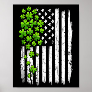 St. Patrick's Day Retro Amerikaanse Vlag Met Shamr Poster