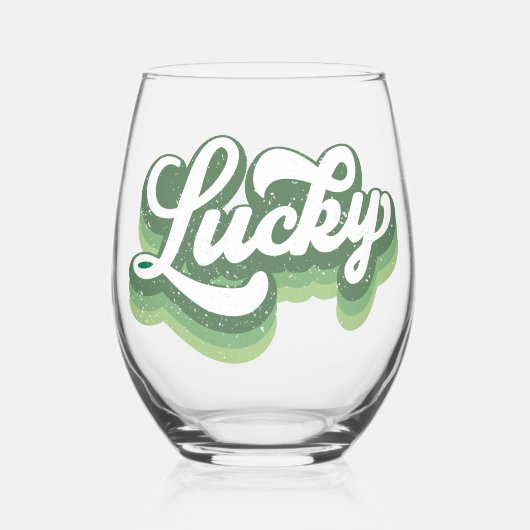 St Patrick's Day Retro Lucky Wijnglas Zonder Voet (Voorkant)