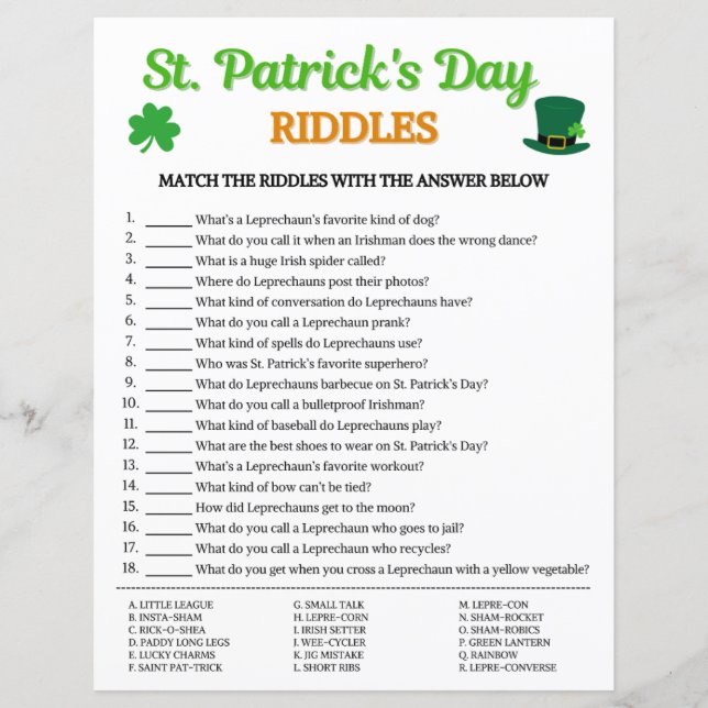 St. Patrick's Day Riddles Spel (Voorkant)