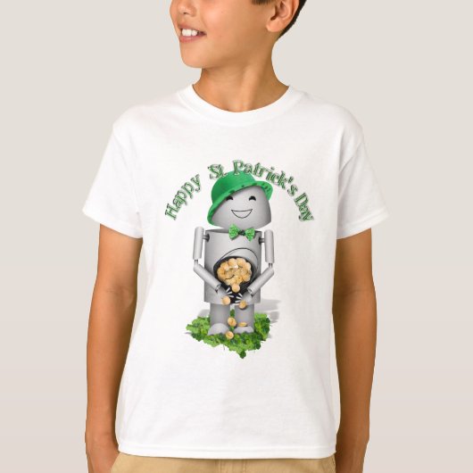St. Patrick's Day Robo-x9 Met Pot Goud T-shirt (Voorkant)