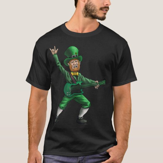 St Patricks Day Rock en Roll Leprechaun Guitar T-shirt (Voorkant)