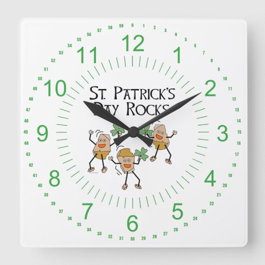 St. Patrick's Day Rocks Vierkante Klok (Voorkant)
