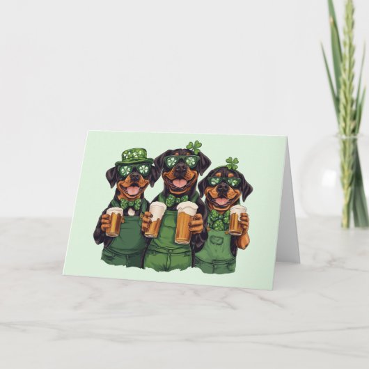 St. Patrick's Day Rottweiler Honden Feestdagen Kaart (Voorkant)