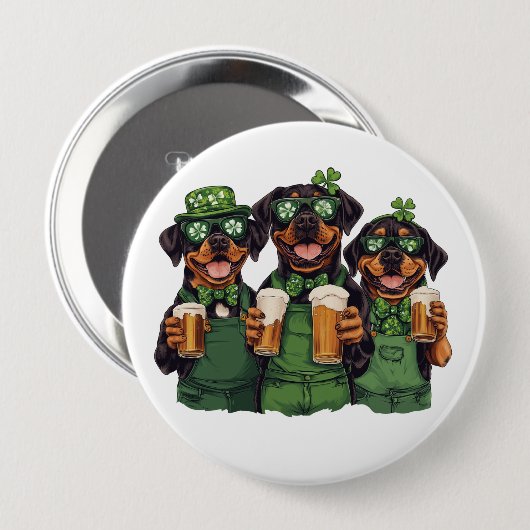 St. Patrick's Day Rottweiler Honden Ronde Button 4,0 Cm (Voorkant /achterkant)