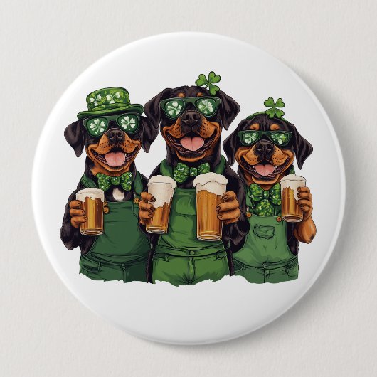 St. Patrick's Day Rottweiler Honden Ronde Button 4,0 Cm (Voorkant)