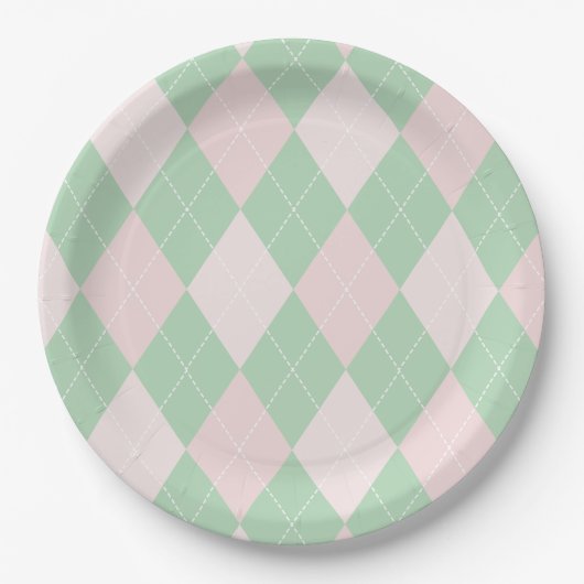 St Patricks Day Roze en Groene Argyle Baby shower Papieren Bordje (Voorkant)