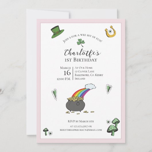 St Patricks Day Roze Regenboog 1e verjaardag Kaart (Voorkant)