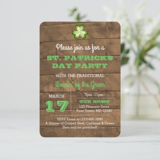 St. Patrick's Day rustieke feestuitnodiging Kaart (Staand voorkant)