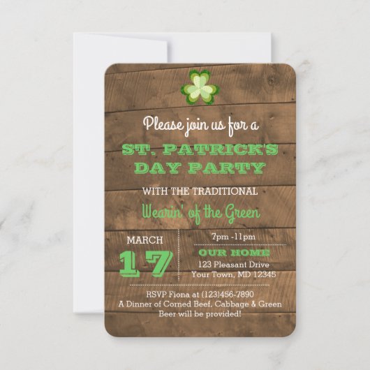 St. Patrick's Day rustieke feestuitnodiging Kaart (Voorkant)