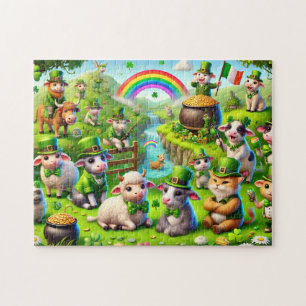 St. Patrick's Day, schapen koeien katten, kabouter Legpuzzel