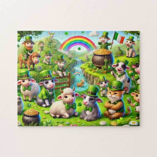 St. Patrick's Day, schapen koeien katten, kabouter Legpuzzel (Horizontaal)