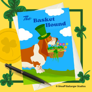 St Patrick's Day Schattig Basket Basset Hound Kaart