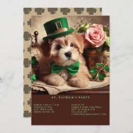 St Patrick's Day Schattig pluizig puppy groen Pet Kaart