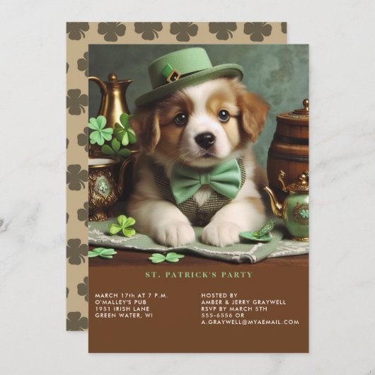St Patrick's Day Schattig Puppy Groen Pet Boog Str Kaart (Voorkant / Achterkant)