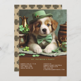 St Patrick's Day Schattig Puppy Groen Pet Boog Str Kaart
