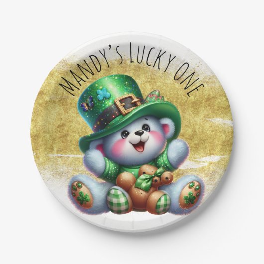 St. Patrick's Day Schattige Beer Groen Goud Lucky Papieren Bordje (Voorkant)