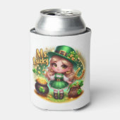 St. Patrick's Day Schattige Geanimeerd Meisje Lepr Blikjeskoeler (Blikje Voorkant)