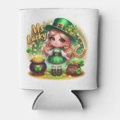 St. Patrick's Day Schattige Geanimeerd Meisje Lepr Blikjeskoeler (Voorkant)