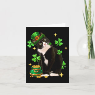 St Patricks Day Schattige Tuxedo Cat Shamrock Iris Kaart
