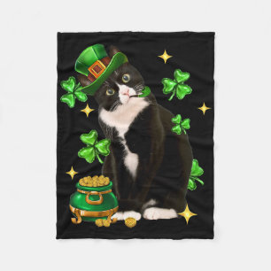 St. Patrick's Day Schattige Tuxedo Kat Klaver Iers Fleece Deken