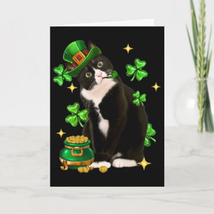 St. Patrick's Day Schattige Tuxedo Kat Klavertje V Kaart