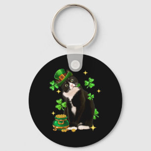 St. Patrick's Day Schattige Tuxedo Kat Klavertje V Sleutelhanger