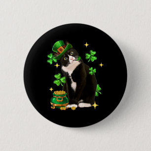 St Patricks Day Schattige Tuxedo Kat Shamrock Iers Ronde Button 5,7 Cm