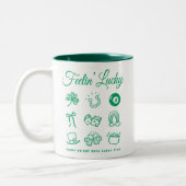 St Patricks Day Schattigee Doodle Art Lucky Irish Tweekleurige Koffiemok (Links)