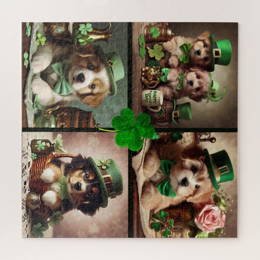 St Patrick's Day Schattigee Ierse Puppies in Groen Legpuzzel (Horizontaal)