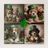 St Patrick's Day Schattigee Ierse Puppies in Groen Legpuzzel (Verticaal)