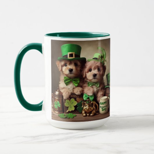 St Patrick's Day Schattigee Ierse Teddybeer Puppie Mok (Links)