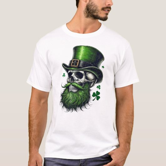 St. Patrick's Day Schedel met groene baard T-shirt (Voorkant)