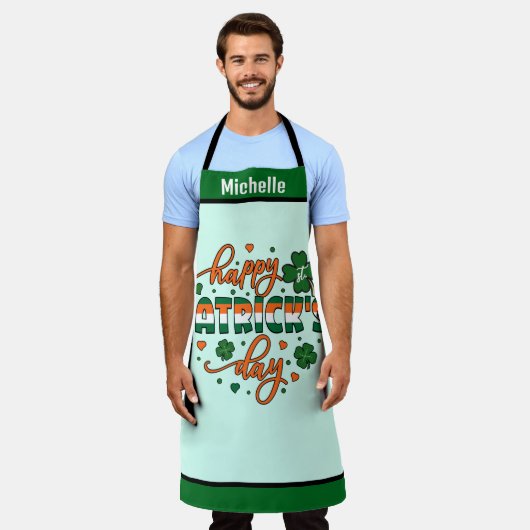 St. Patrick's Day Schort - Custom Name Keuken Gift (Gedragen)