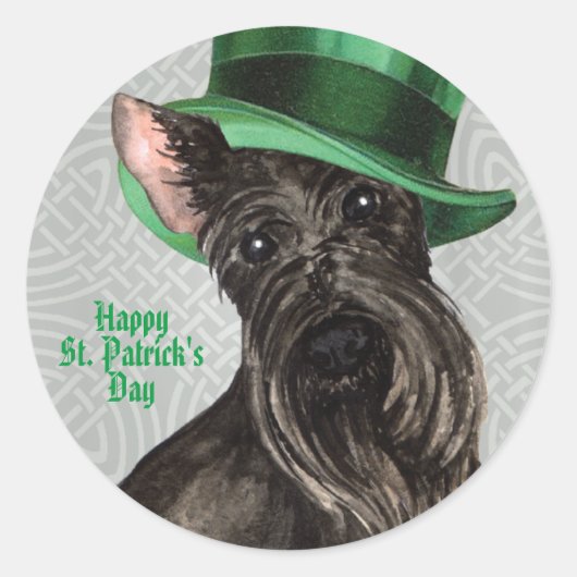 St. Patrick's Day Scottish Terrier Classic Round S Ronde Sticker (Voorkant)