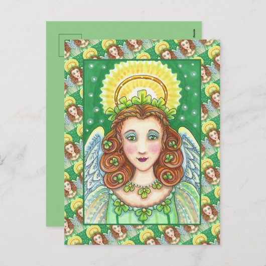ST. PATRICK'S DAY SHAMROCK ANGEL, IRISH BLESSINGS FEESTDAGENKAART (Voorkant / Achterkant)