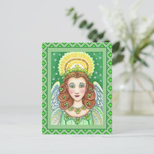 ST. PATRICK'S DAY SHAMROCK ANGEL, IRISH BLESSINGS FEESTDAGENKAART (Staand voorkant)