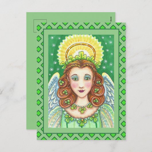 ST. PATRICK'S DAY SHAMROCK ANGEL, IRISH BLESSINGS FEESTDAGENKAART (Voorkant / Achterkant)
