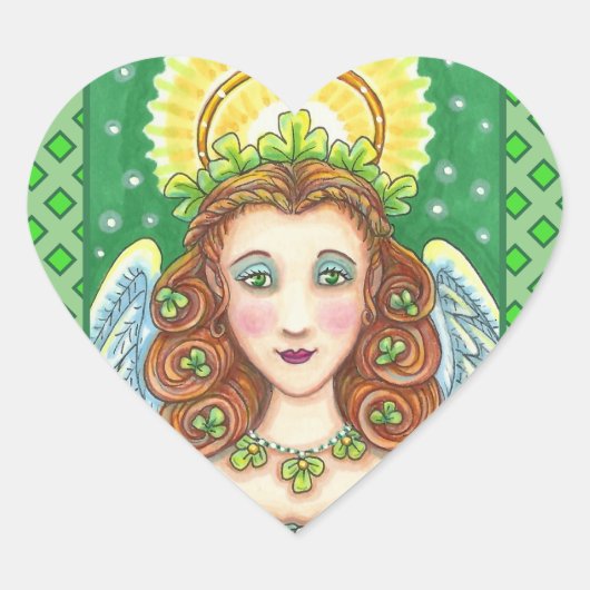 ST. PATRICK'S DAY SHAMROCK ANGEL, IRISH BLESSINGS HART STICKER (Voorkant)