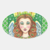 ST. PATRICK'S DAY SHAMROCK ANGEL, IRISH BLESSINGS OVALE STICKER (Voorkant)