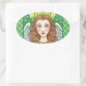 ST. PATRICK'S DAY SHAMROCK ANGEL, IRISH BLESSINGS OVALE STICKER (Tas)