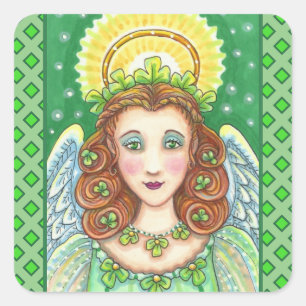 ST. PATRICK'S DAY SHAMROCK ANGEL, IRISH BLESSINGS VIERKANTE STICKER